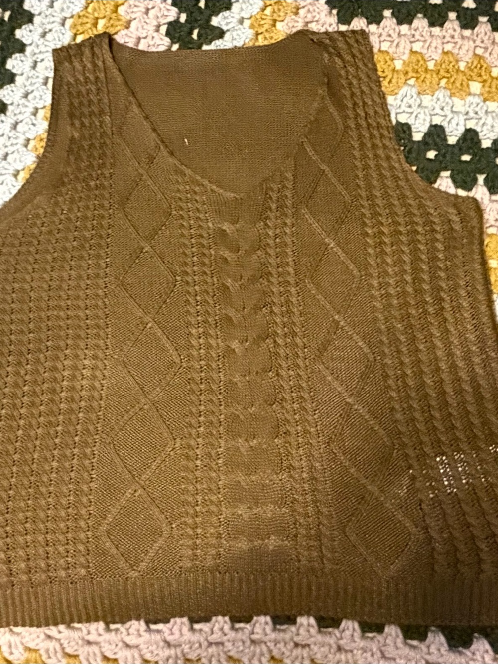 Women's Brown Cable Knit Sweater Tank